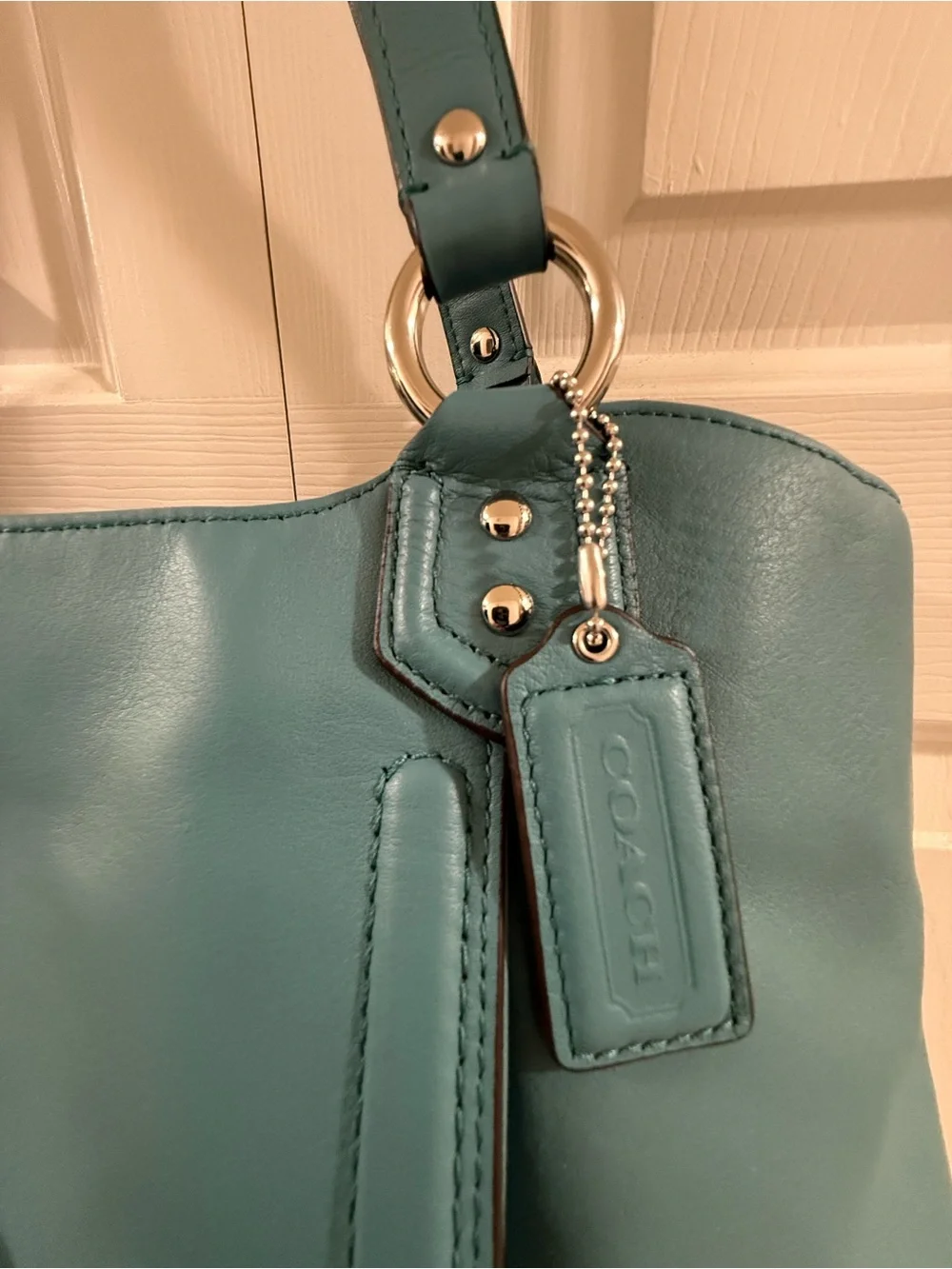 Coach Campbell Belle Carryall Robin’s Egg Blue Leather Shoulder Tote NWT